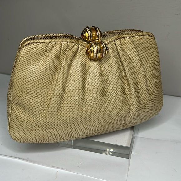 Judith Leiber Lizard Top Clasp Clutch Shoulder Bag - Picture 1 of 11